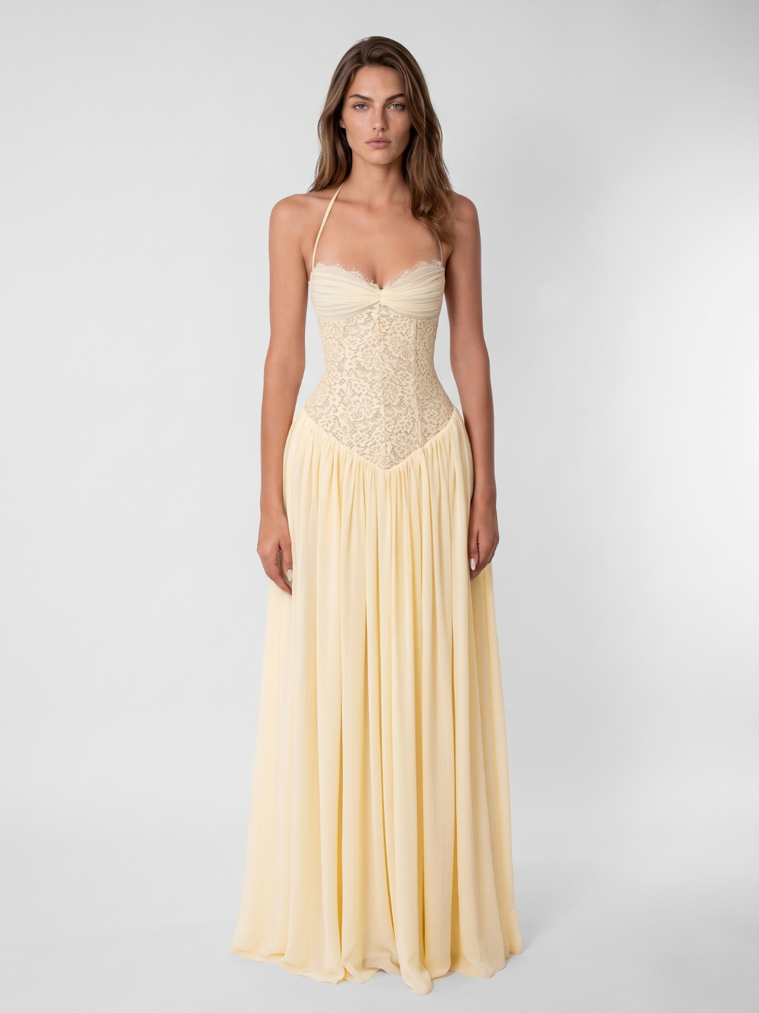Evangeline | Lace Corset Halter Flowing Maxi Dress