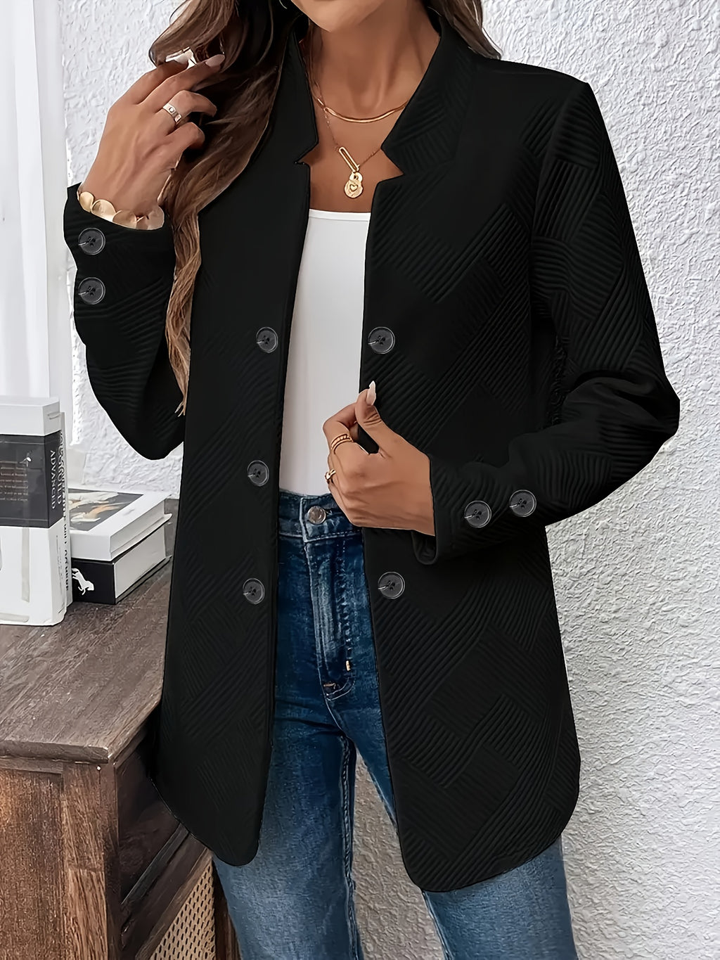 Genevieve | Textured Double Button Pocket Coat - view 3