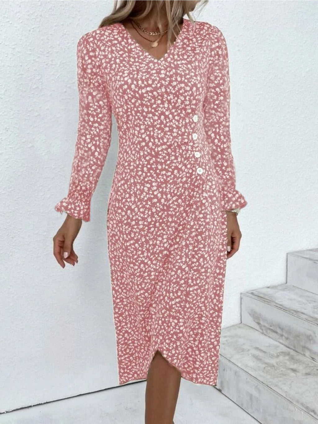 Finley | V-Neck Button-Front High-Low Maxi Dress