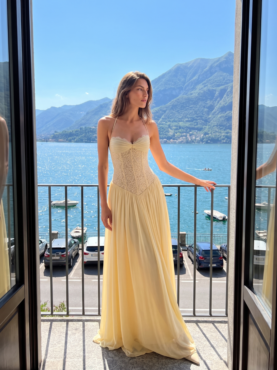 Evangeline | Lace Corset Halter Flowing Maxi Dress