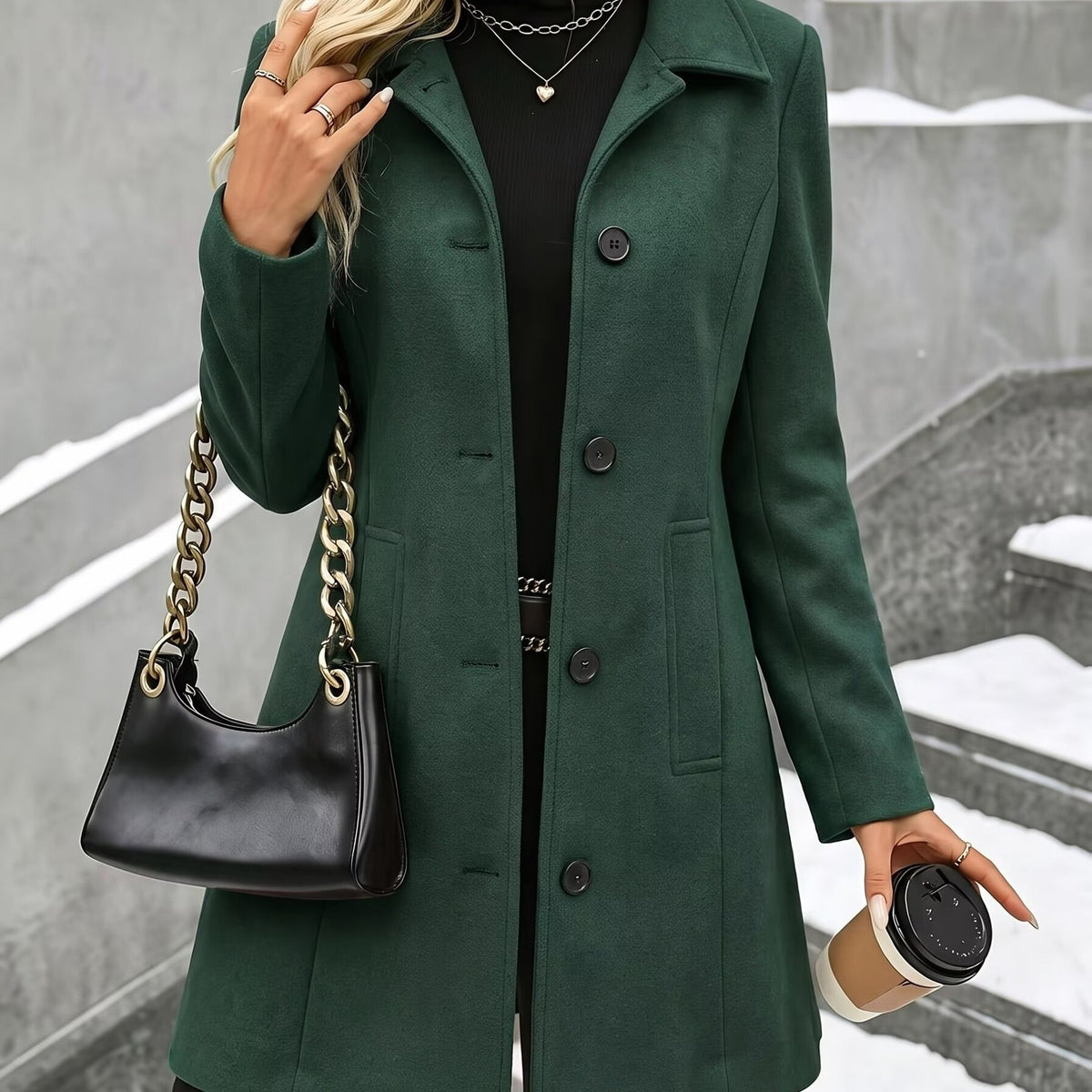 Verena | Stand Collar Textured Overcoat - view 11