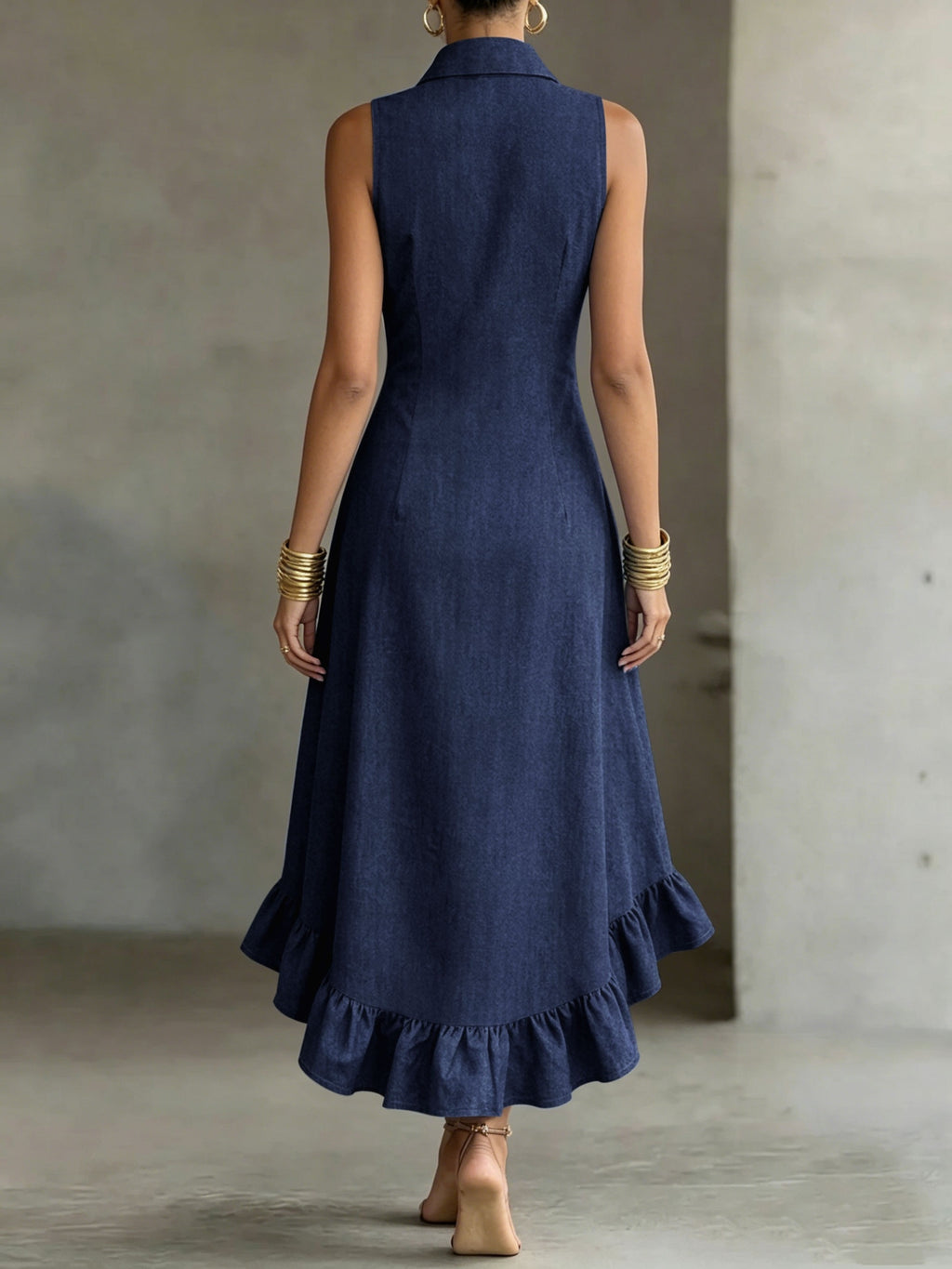 Hollis | Denim-Look Lapel Button-Up Midi Dress