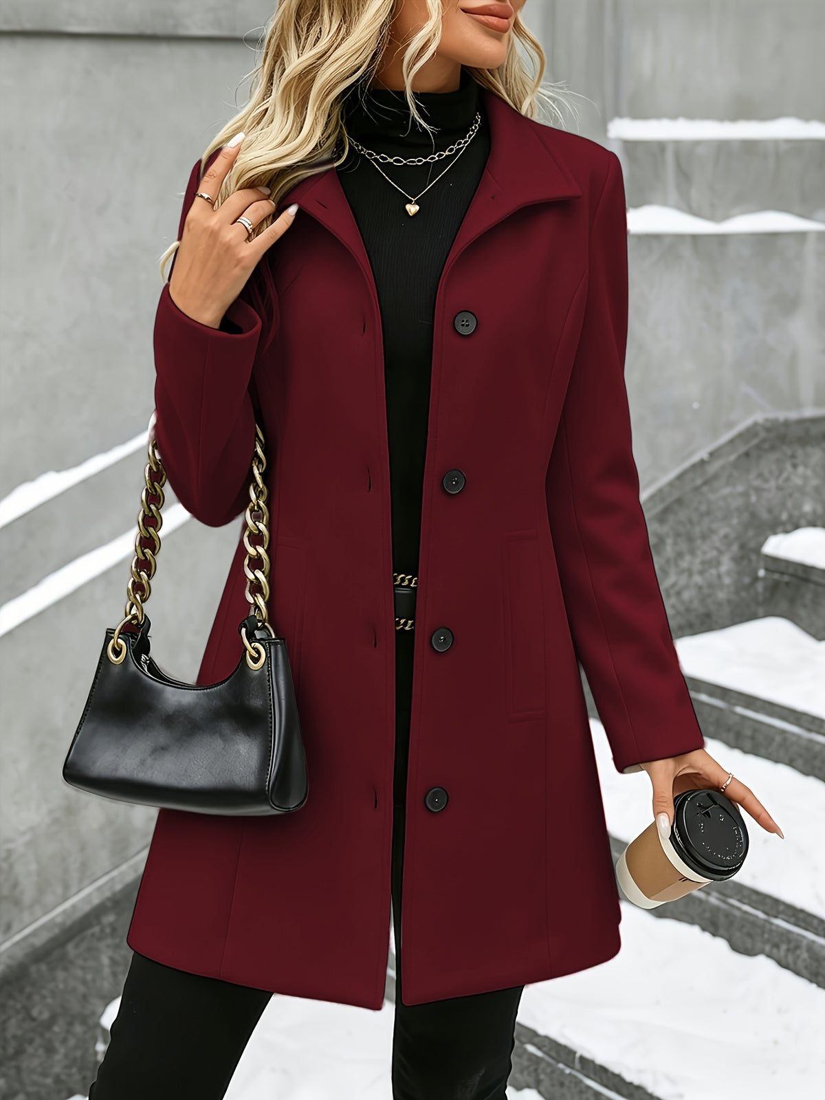 Verena | Stand Collar Textured Overcoat - view 5