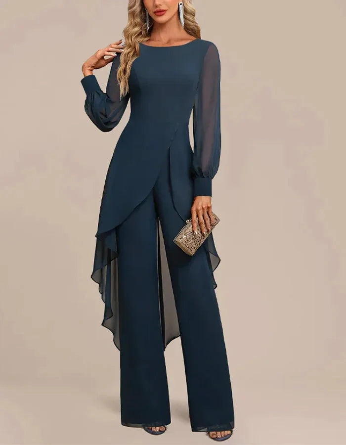 Katherine Women's Sheer Sleeve Chiffon Jumpsuit