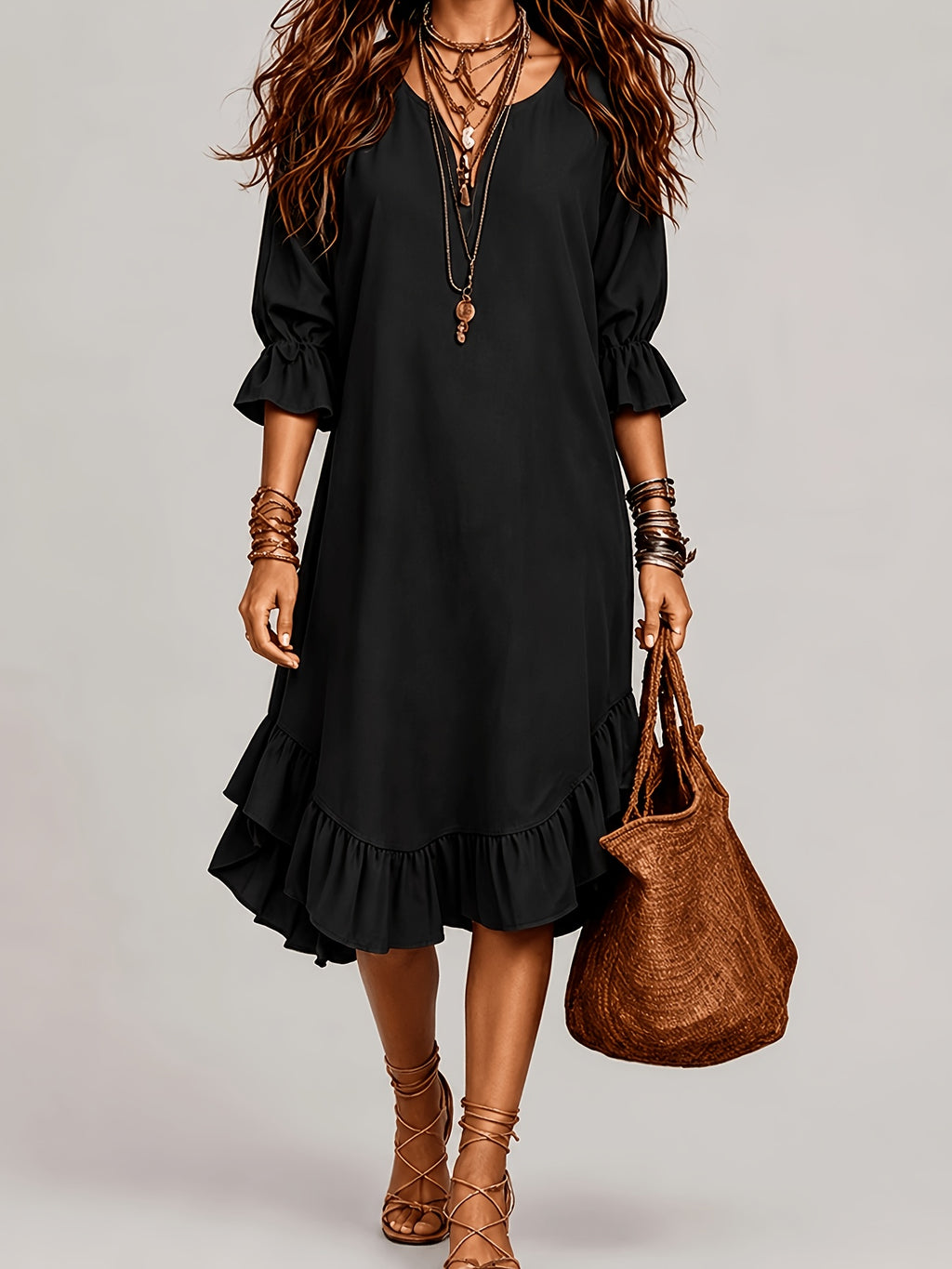Blakely | Ruffle Sleeve V-Neck Midi Dress
