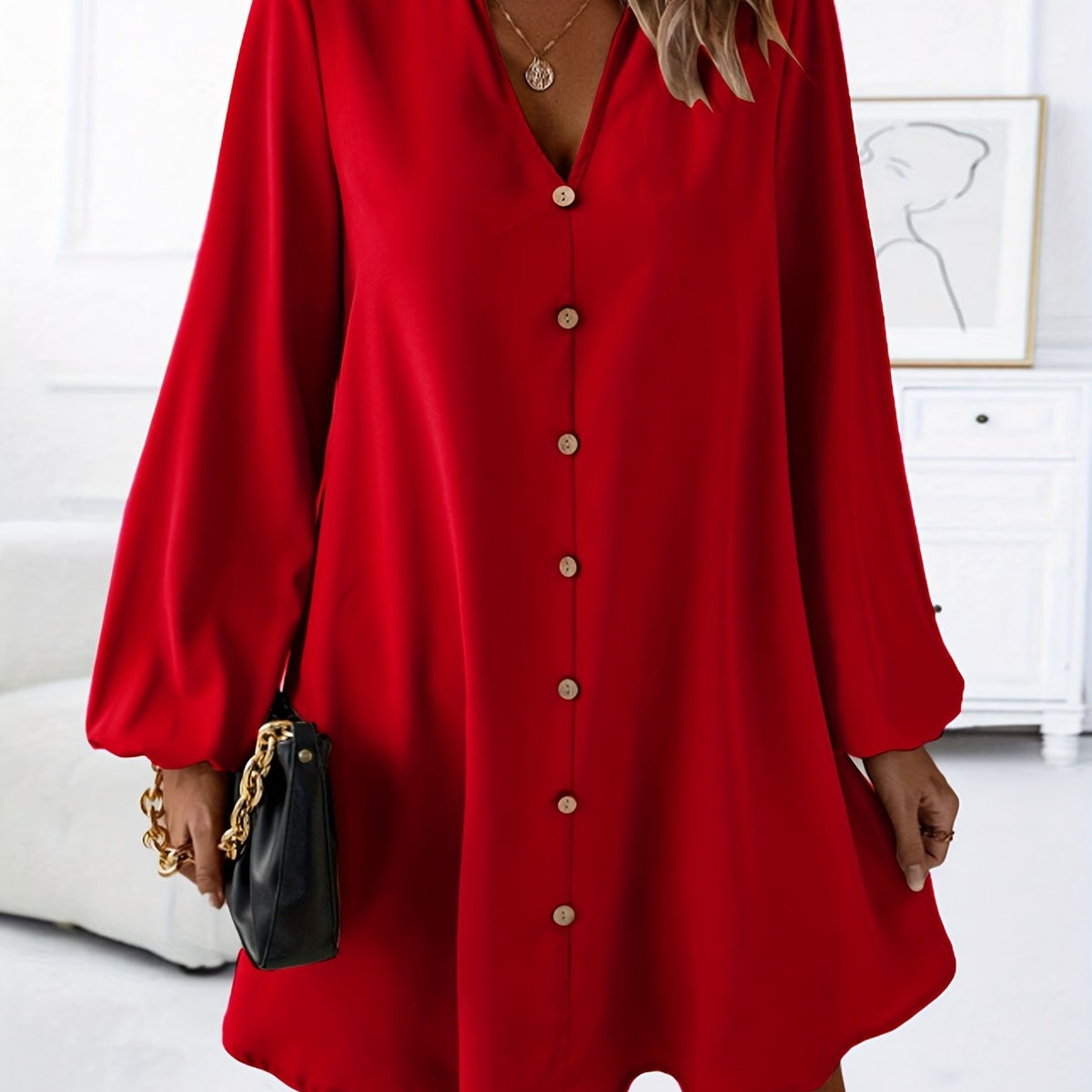 Emerson | Single-Breasted V-Neck Long Sleeve Dress