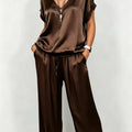 Wren | Satin V-Neck Top and Wide-Leg Pants Set