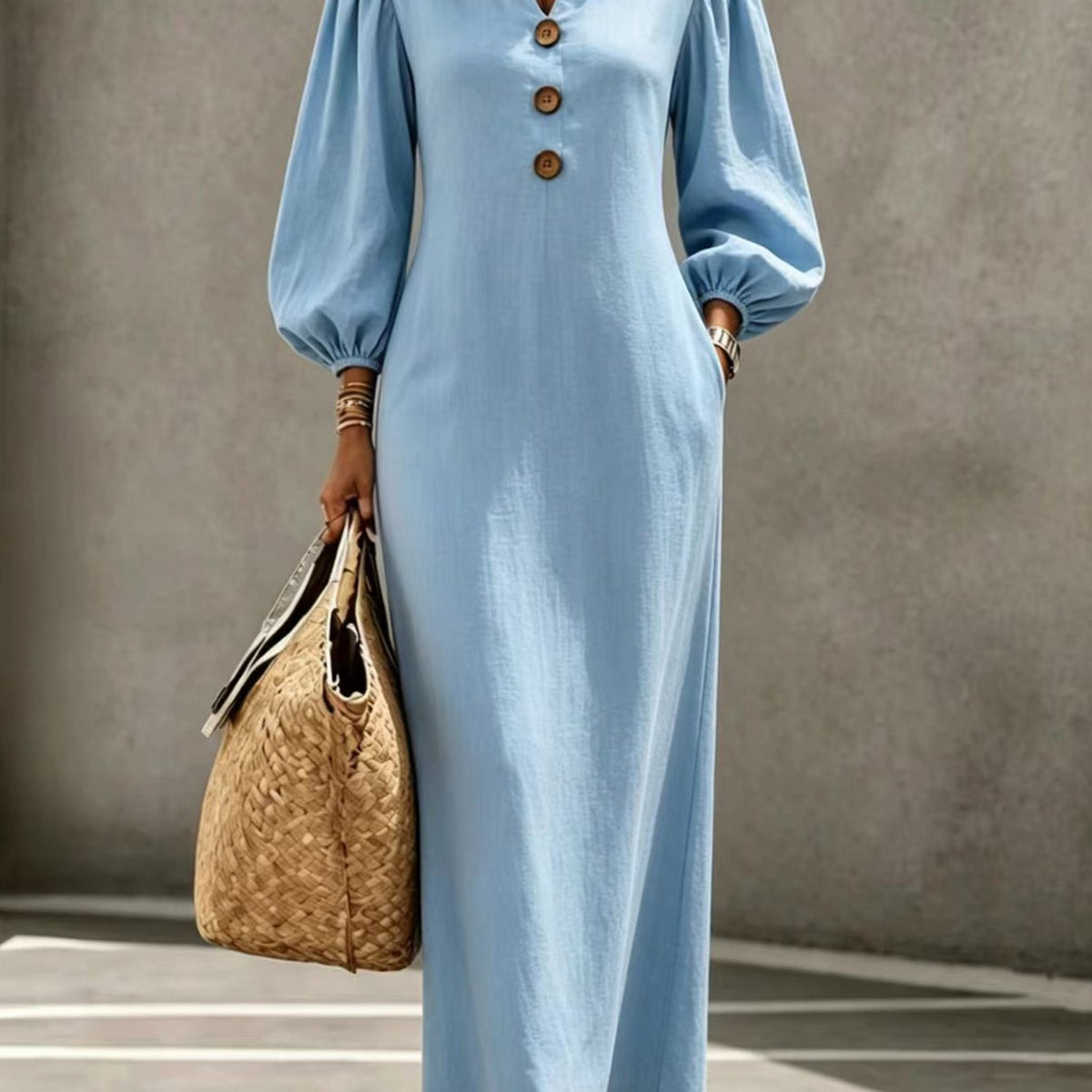 Presley | Puff Sleeve V-Neck Maxi Dress