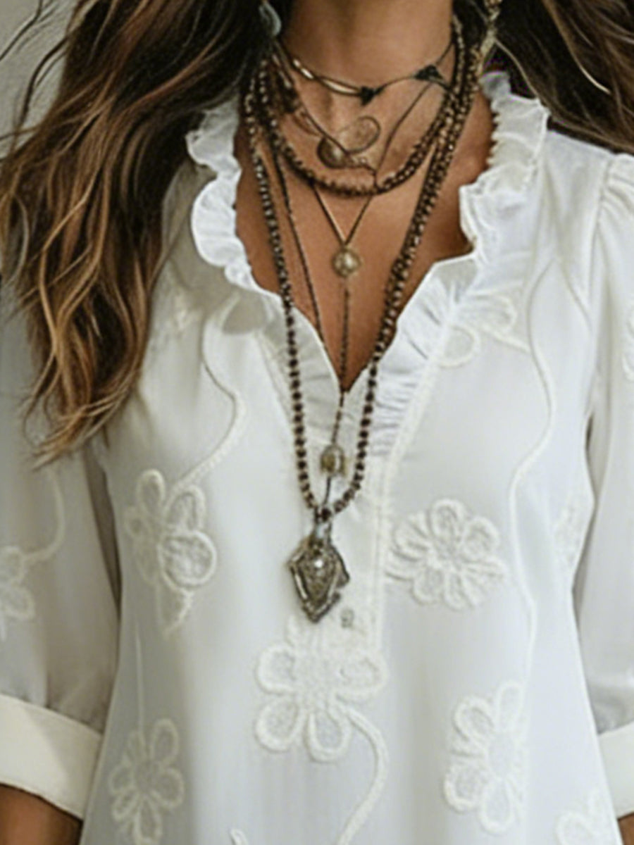 Magnolia Women's Embroidered V-Neck Boho Maxi Dress