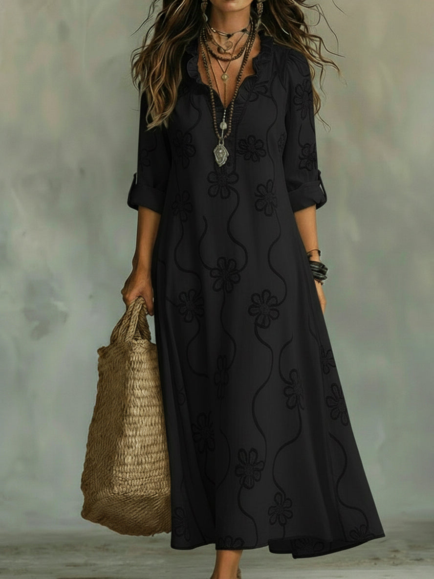 Magnolia Women's Embroidered V-Neck Boho Maxi Dress