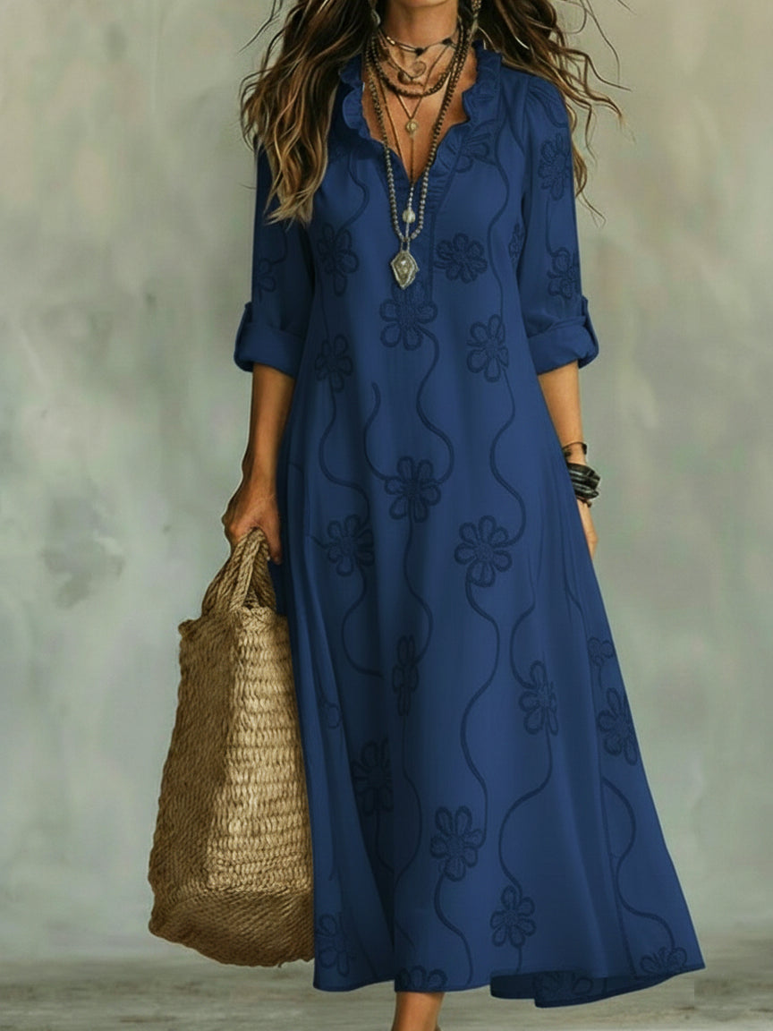 Magnolia Women's Embroidered V-Neck Boho Maxi Dress