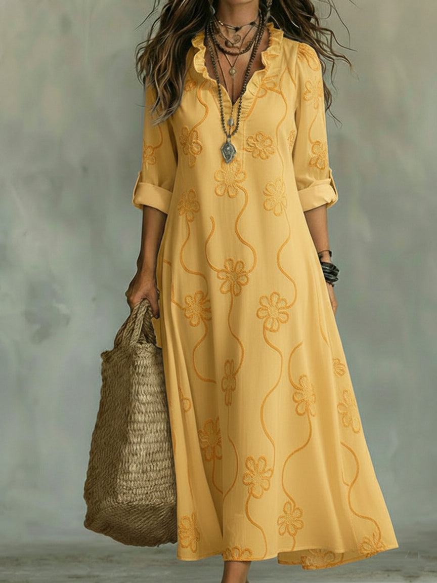 Magnolia Women's Embroidered V-Neck Boho Maxi Dress
