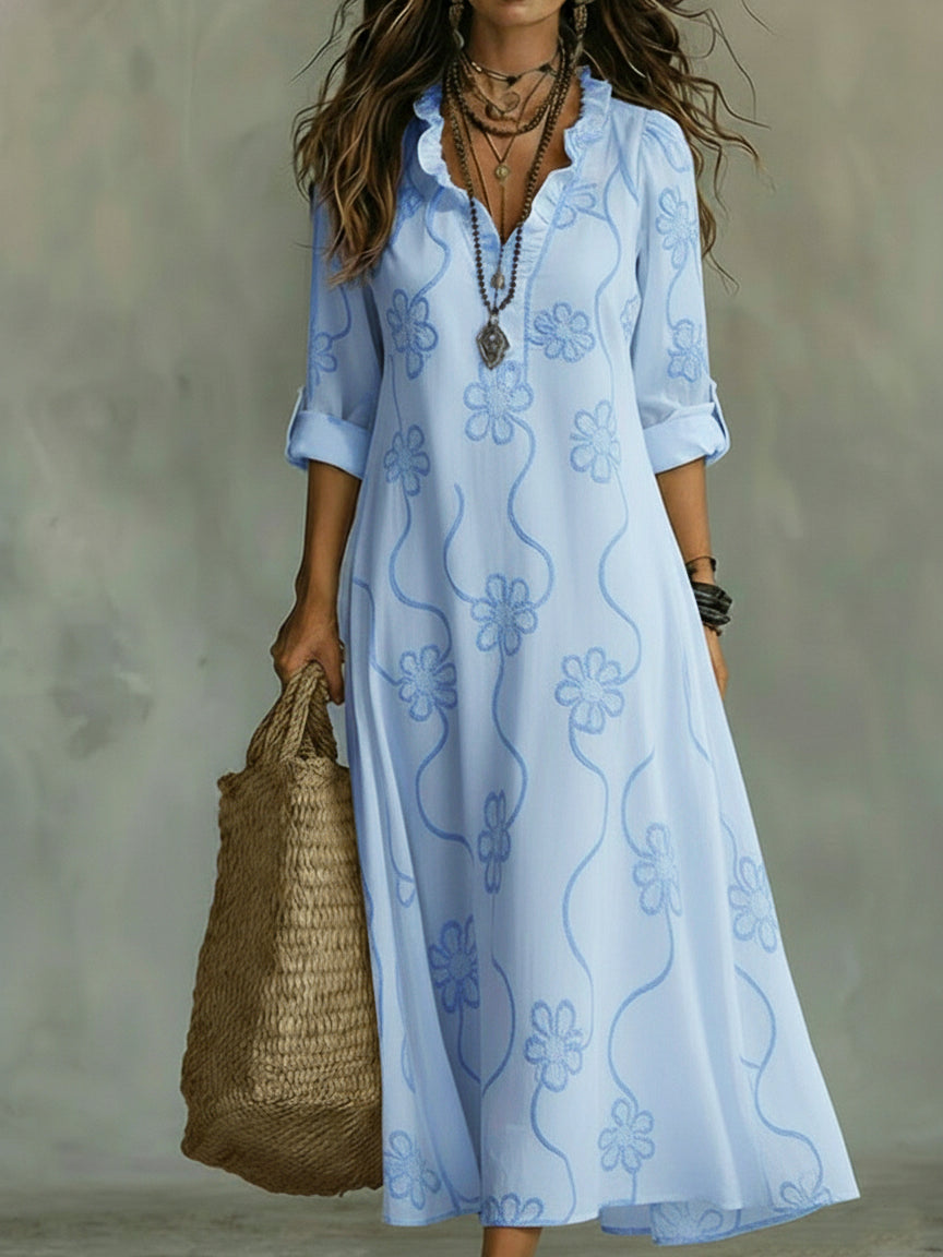 Magnolia Women's Embroidered V-Neck Boho Maxi Dress