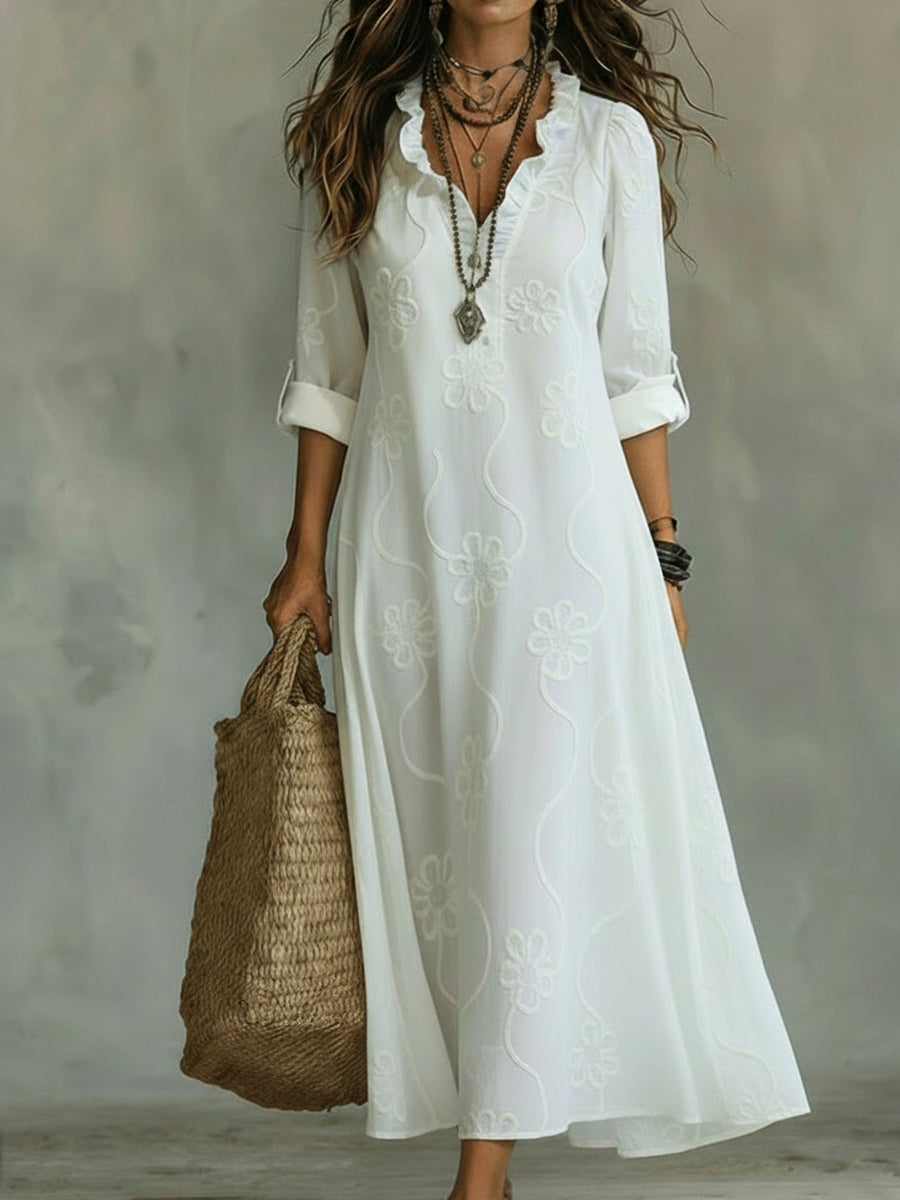 Magnolia Women's Embroidered V-Neck Boho Maxi Dress