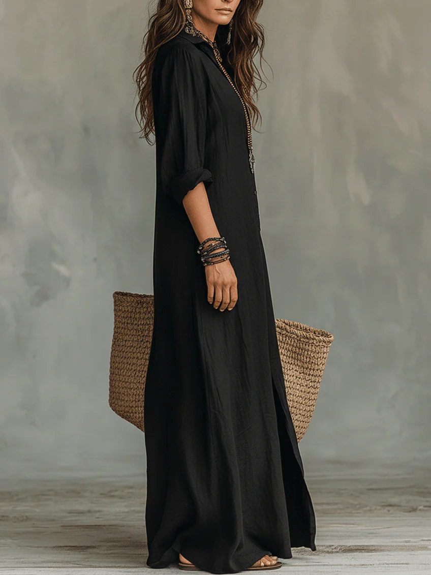 Eleanor Women's Relaxed V-Neck Maxi Shirt Dress
