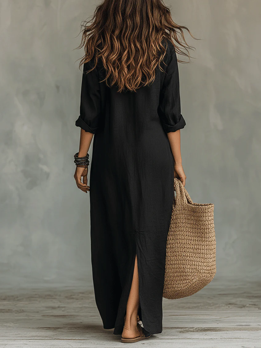 Eleanor Women's Relaxed V-Neck Maxi Shirt Dress