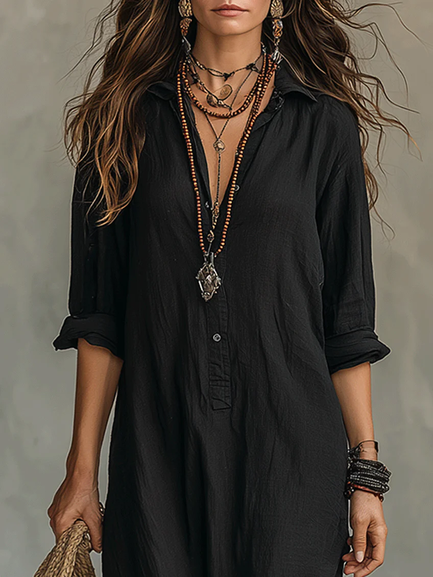 Eleanor Women's Relaxed V-Neck Maxi Shirt Dress