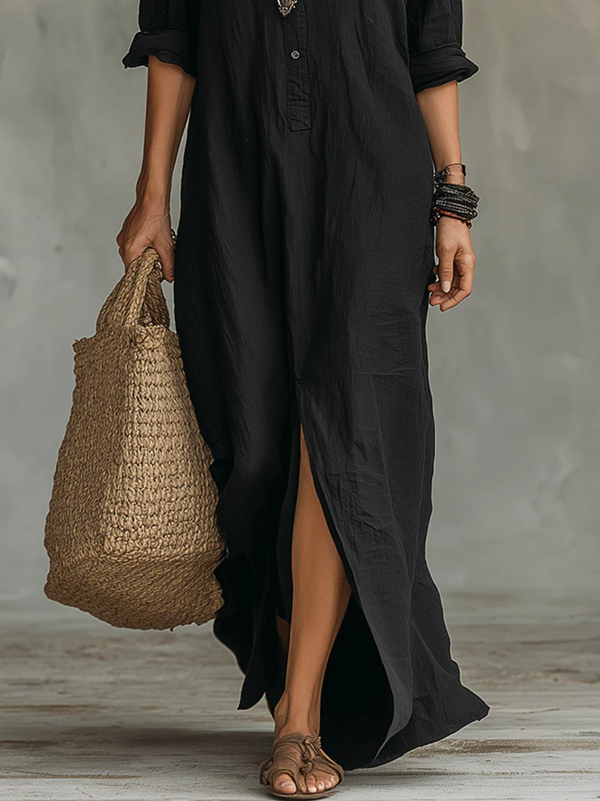 Eleanor Women's Relaxed V-Neck Maxi Shirt Dress