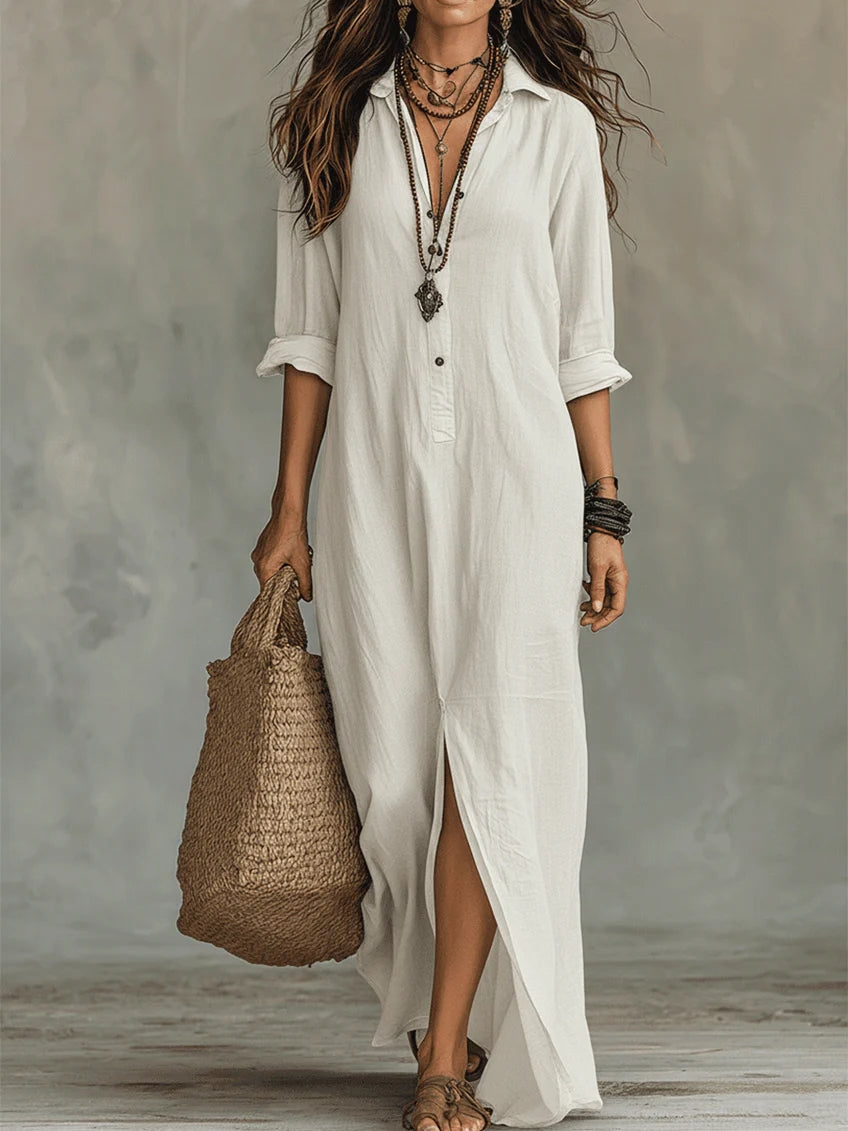 Eleanor Women's Relaxed V-Neck Maxi Shirt Dress