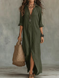 Eleanor Women's Relaxed V-Neck Maxi Shirt Dress