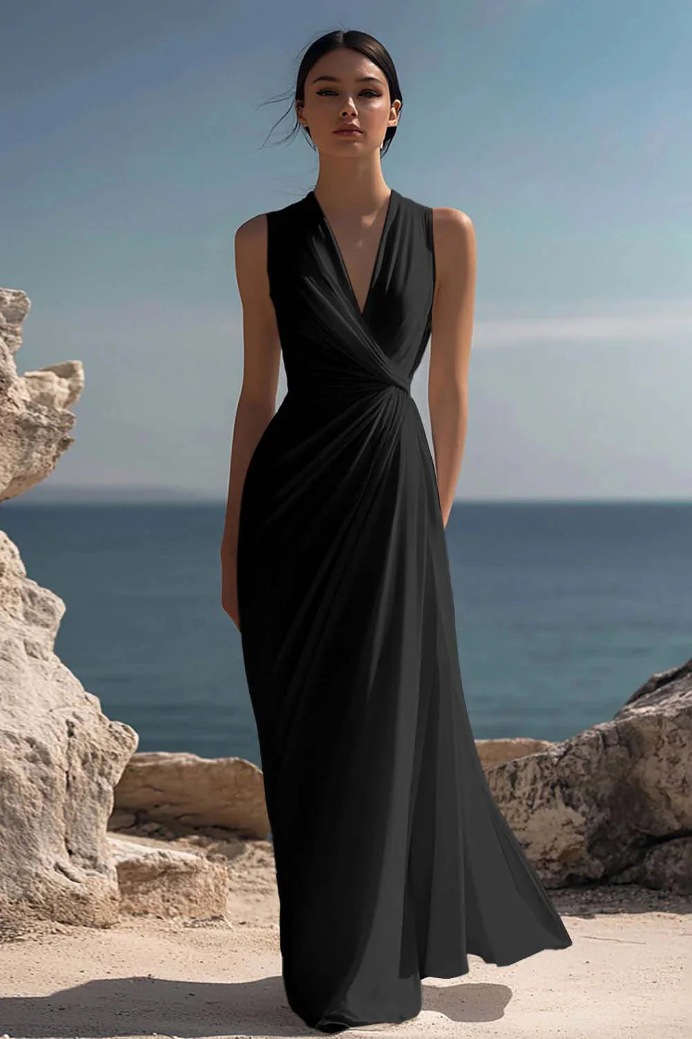 Wren Women's Ruched Chiffon V-Neck Maxi Dress