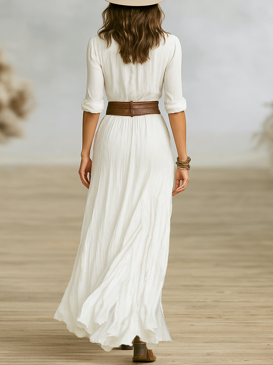 Delaney Women's Ruched Button-Down Boho Maxi Dress