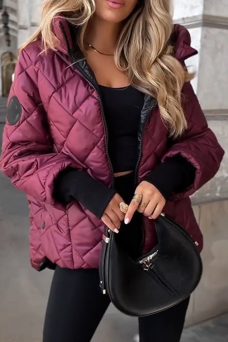 Elspeth | Diamond Quilted Hooded Puffer Jacket - front view