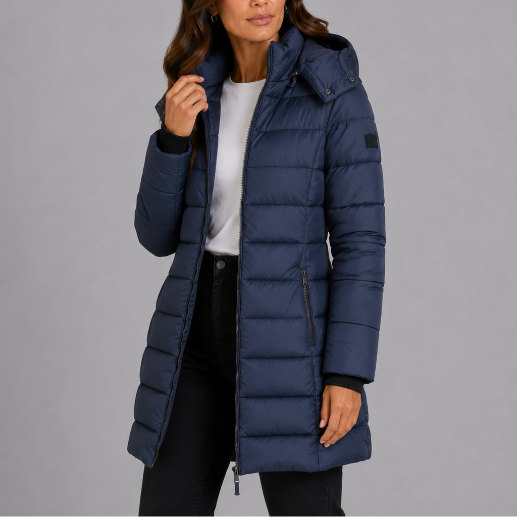 Ilse | Insulated Long Hooded Puffer Coat - front view