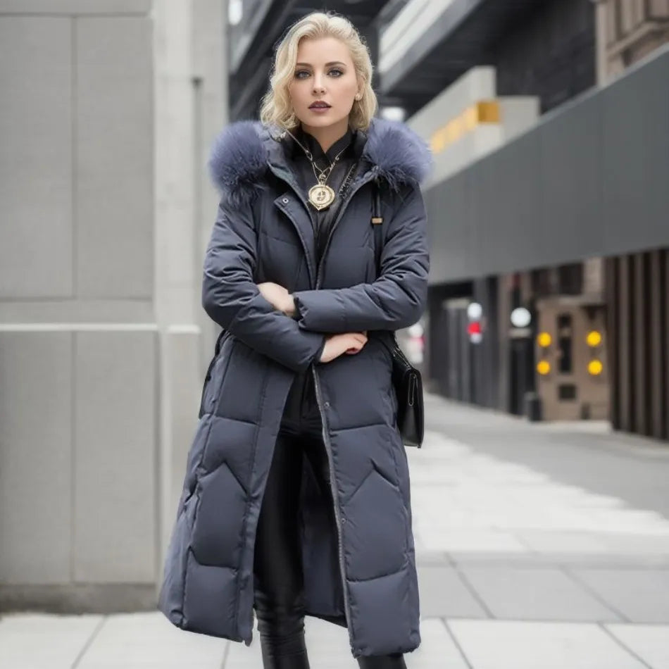 Cora | High Collar Long Quilted Puffer Coat - view 12