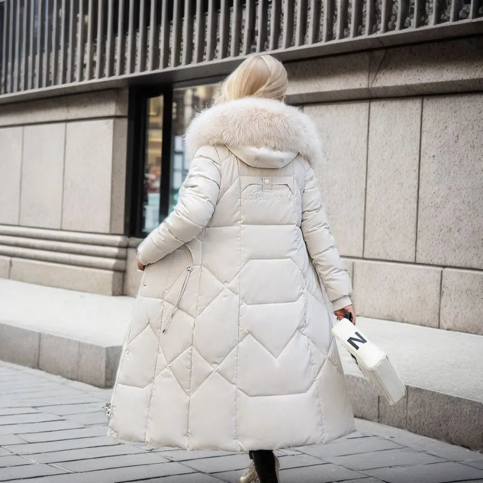 Cora | High Collar Long Quilted Puffer Coat - view 3