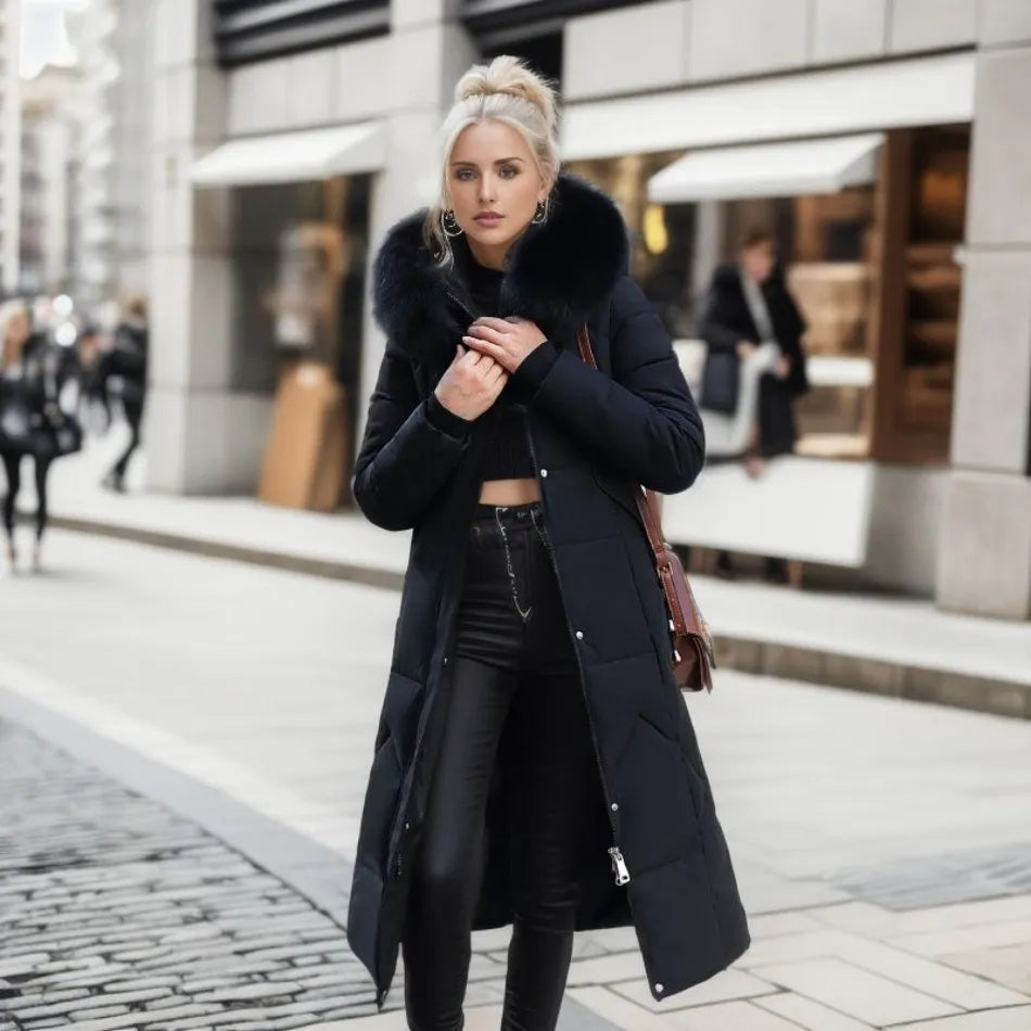 Cora | High Collar Long Quilted Puffer Coat - view 6