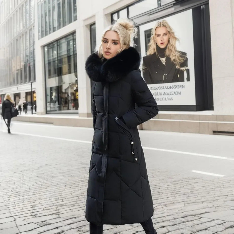 Cora | High Collar Long Quilted Puffer Coat - view 7