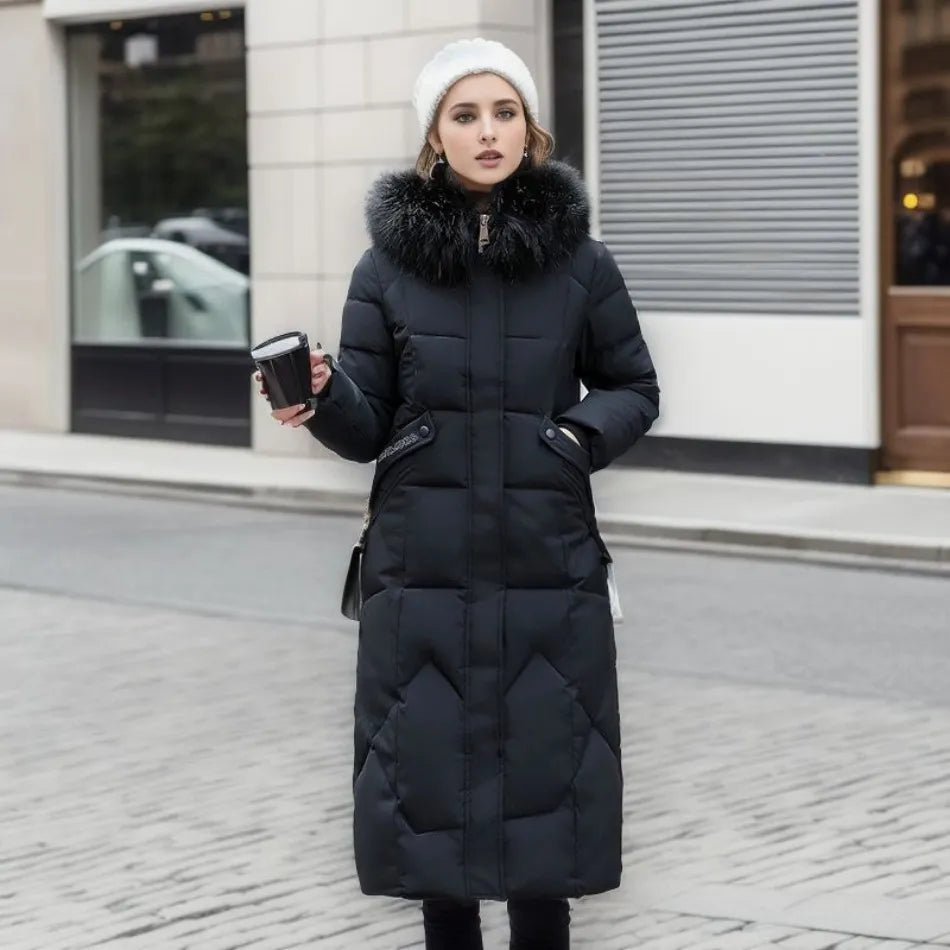 Cora | High Collar Long Quilted Puffer Coat - view 8
