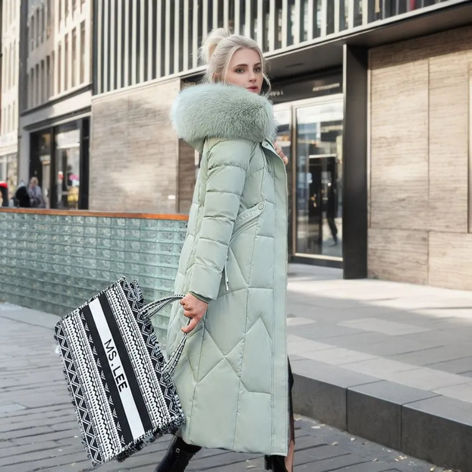Cora | High Collar Long Quilted Puffer Coat - view 9