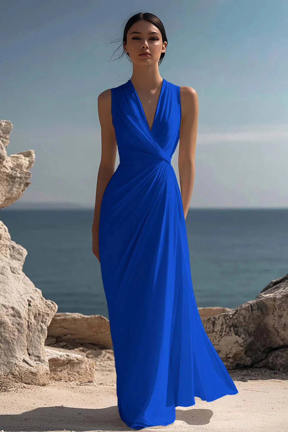 Wren Women's Ruched Chiffon V-Neck Maxi Dress