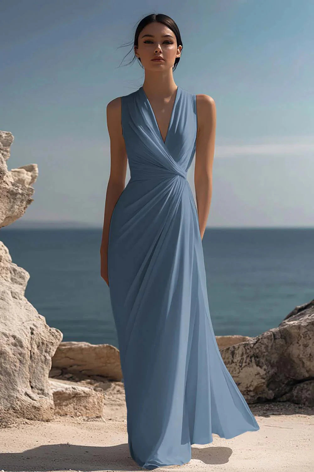 Wren Women's Ruched Chiffon V-Neck Maxi Dress