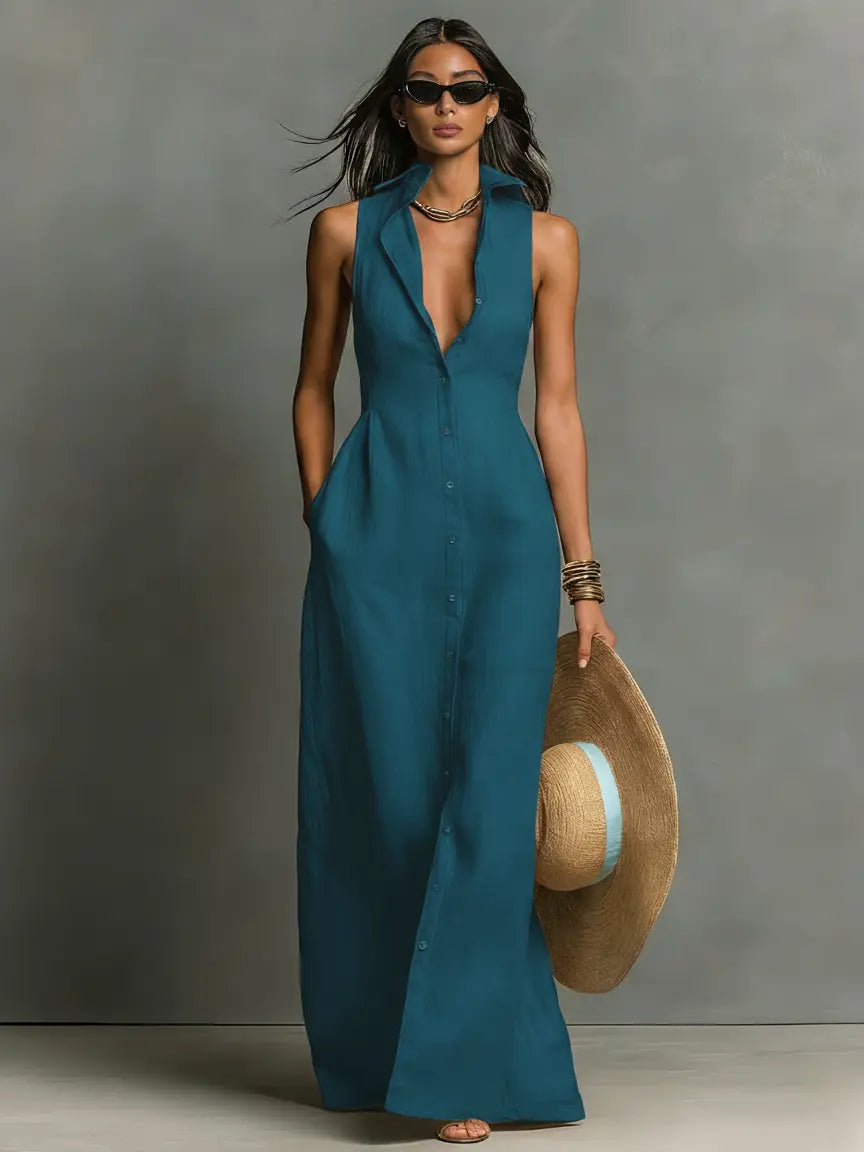 Opal Women's Linen Maxi Shirt Dress