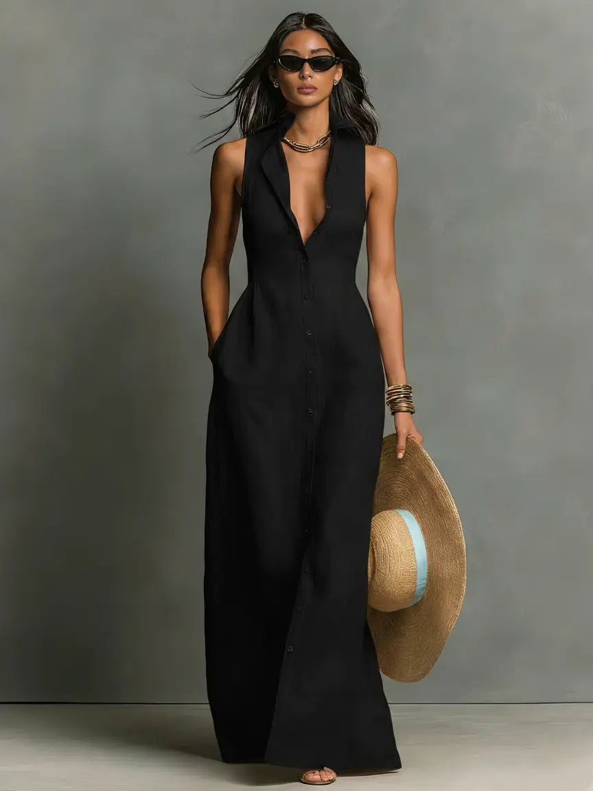 Opal Women's Linen Maxi Shirt Dress