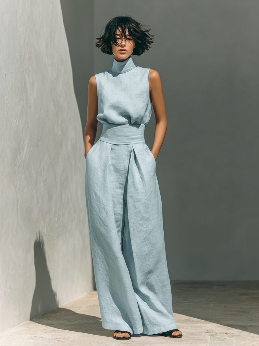 Ramona Women's Linen-Blend Wide-Leg Pants Set