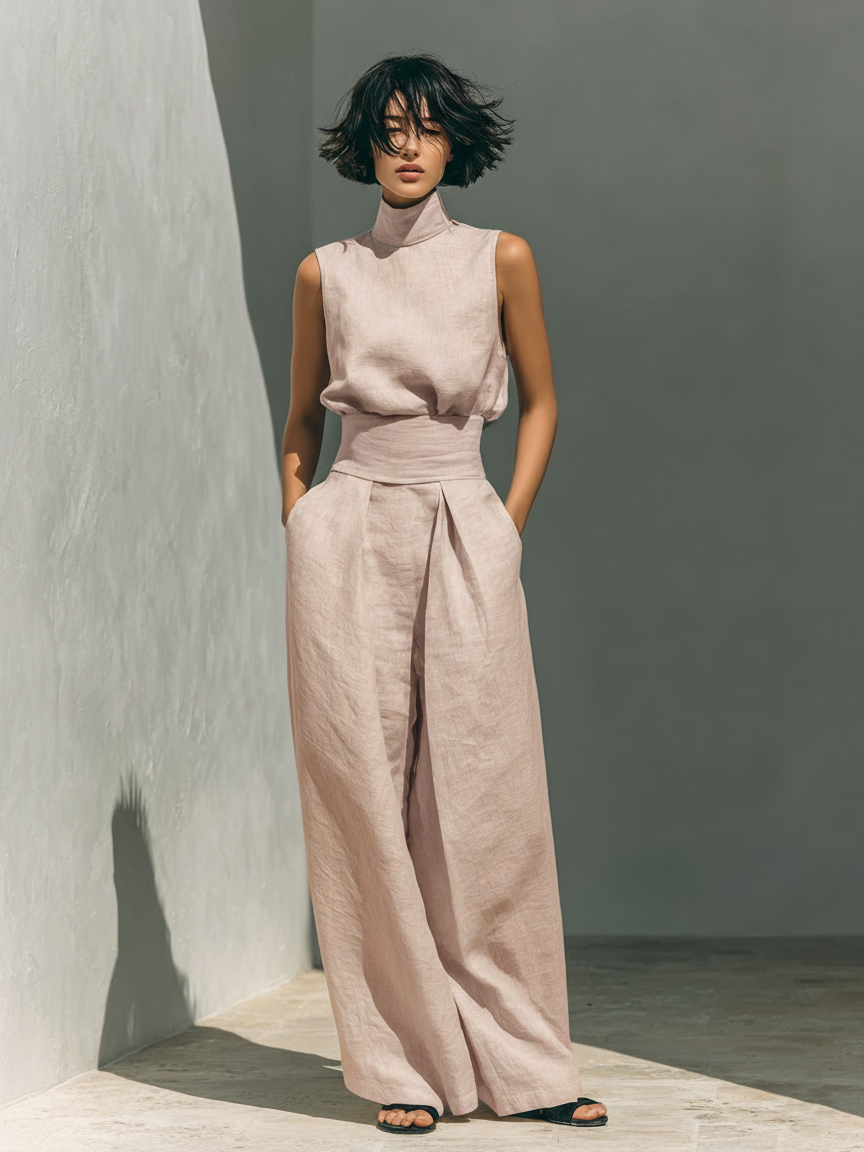 Ramona Women's Linen-Blend Wide-Leg Pants Set