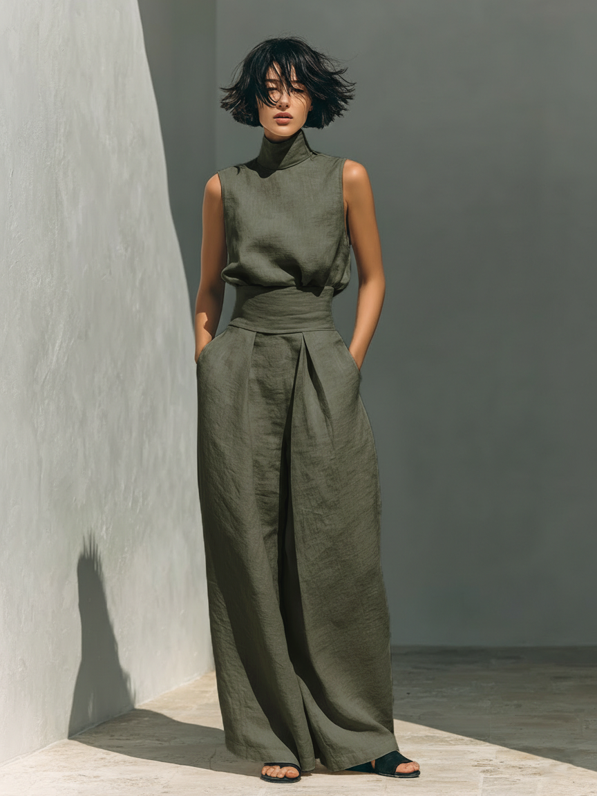 Ramona Women's Linen-Blend Wide-Leg Pants Set