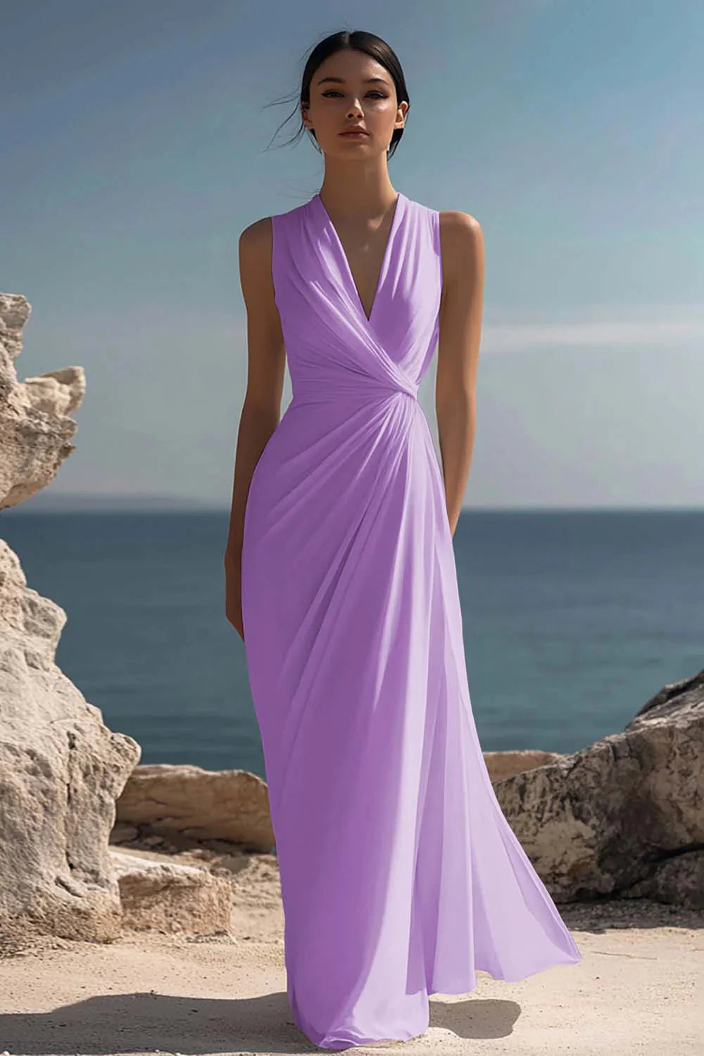 Wren Women's Ruched Chiffon V-Neck Maxi Dress