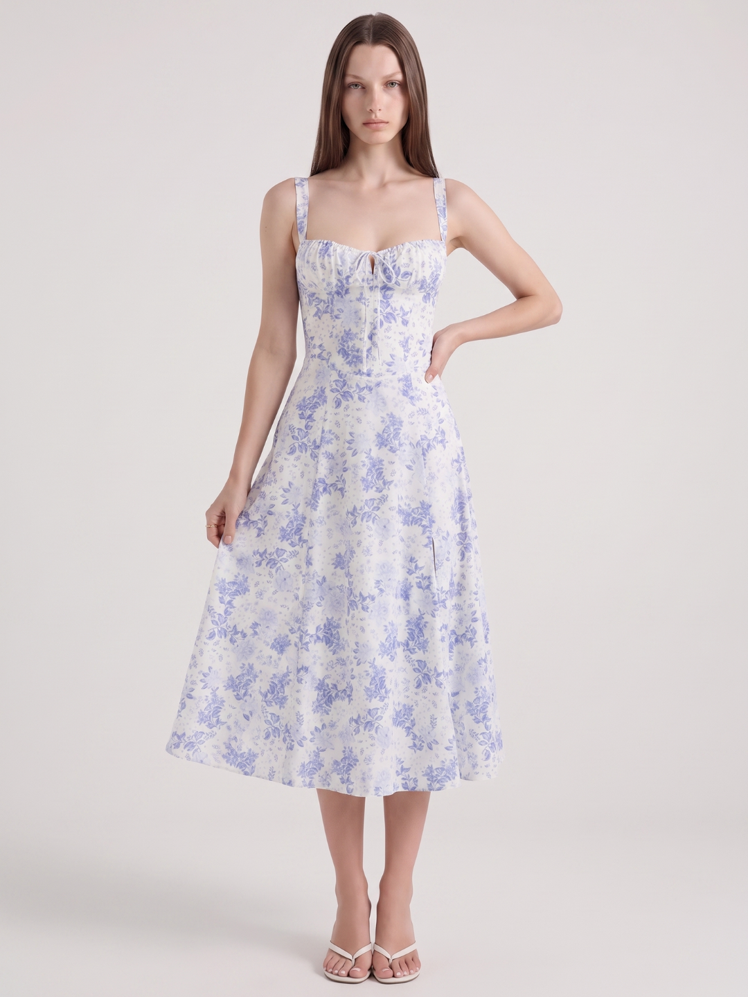 Raina | Rose Print Corset Bustier Midi Sundress
