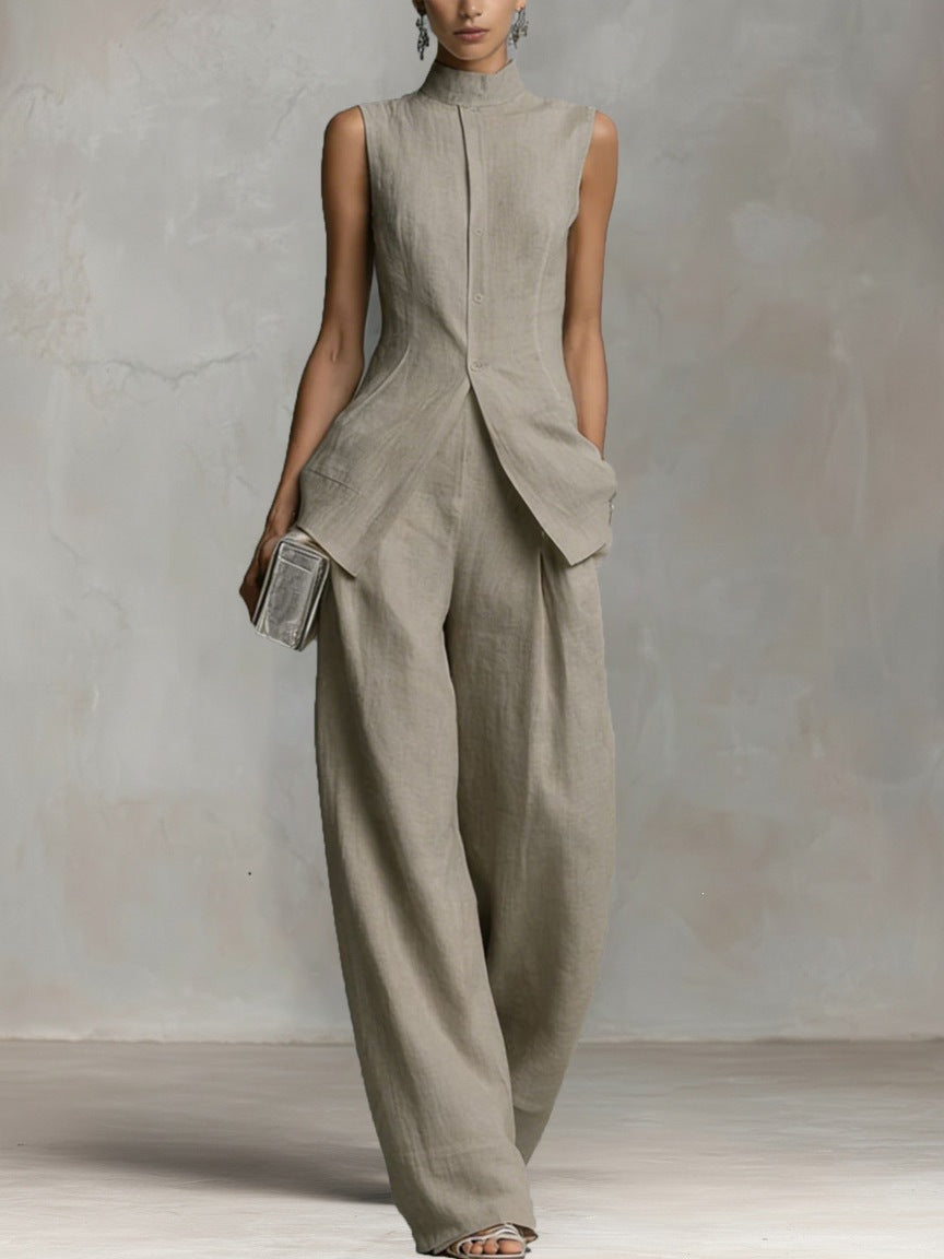 Celeste Women's Linen Wide-Leg Pants Set