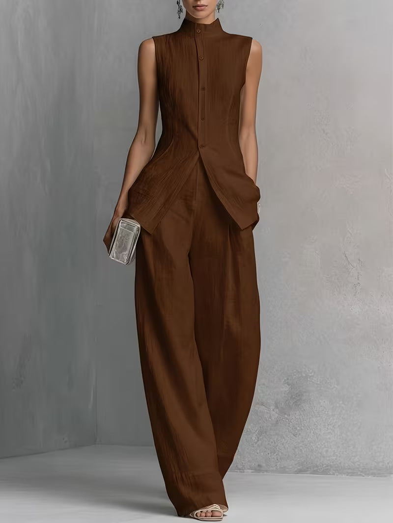 Celeste Women's Linen Wide-Leg Pants Set