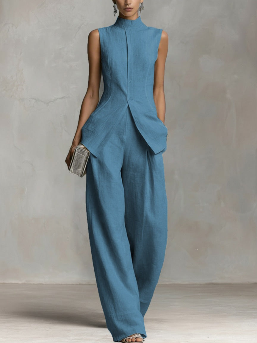 Celeste Women's Linen Wide-Leg Pants Set