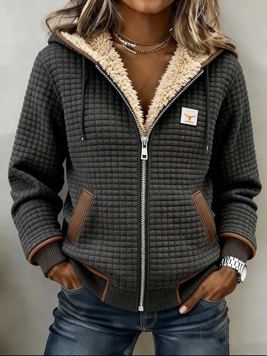 Penelope | Sherpa Lined Quilted Hooded Jacket - front view