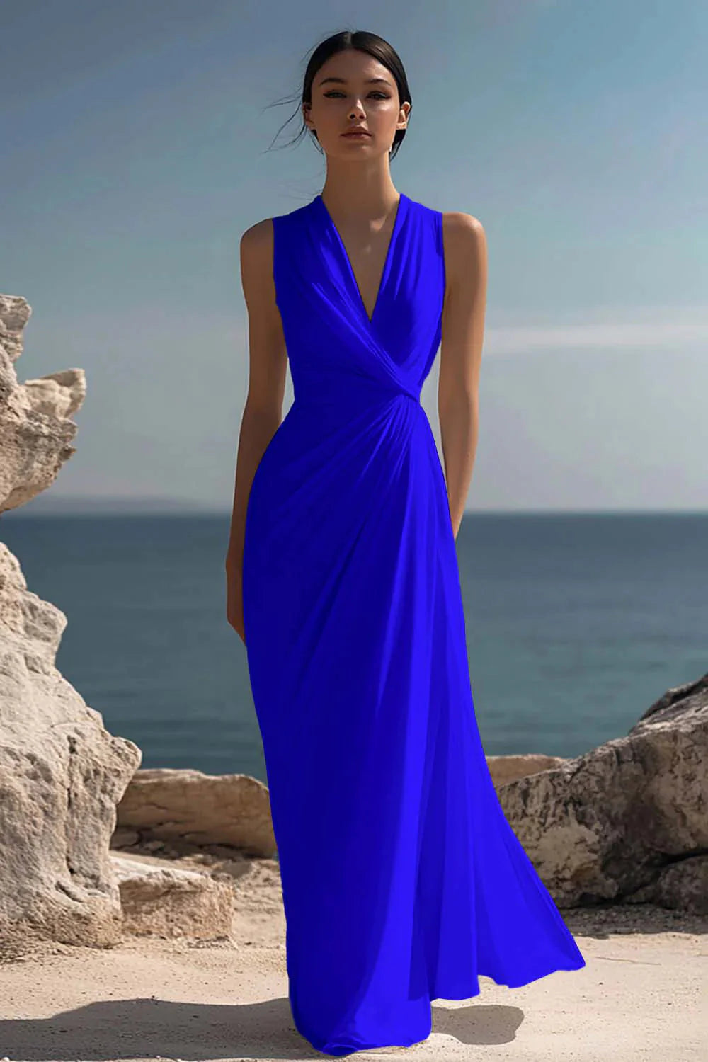 Wren Women's Ruched Chiffon V-Neck Maxi Dress