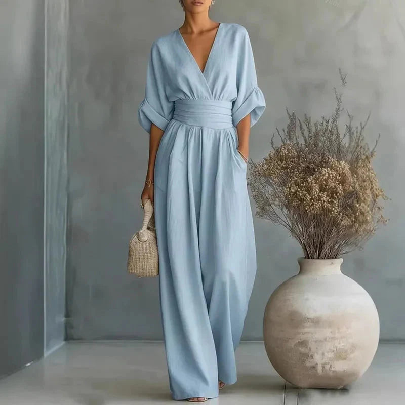 Gwendolyn Women's Chiffon V-Neck Wide-Leg Jumpsuit