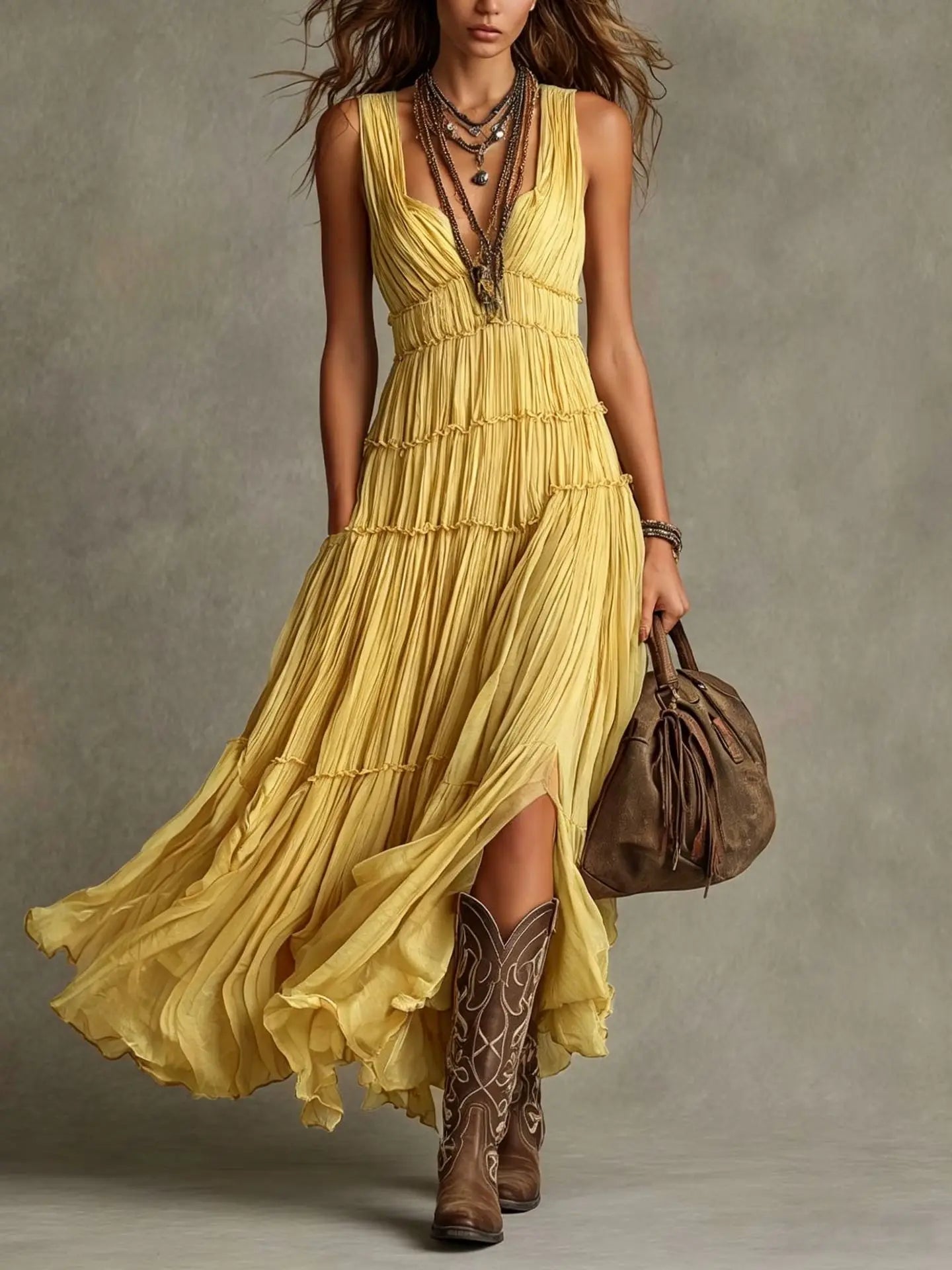 Juliet Women's Tiered Sleeveless Boho Maxi Dress